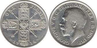 Münze Großbritannien florin 1914