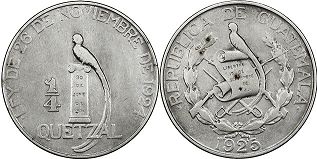 moneda antigua Guatemala 1/4 quetzal 1925