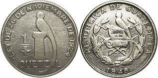 coin Guatemala 1/4 quetzal 1948