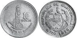 coin Guatemala 10 centavos 1959