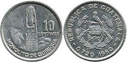 coin Guatemala 10 centavos 1960