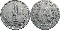 coin Guatemala 10 centavos 1980