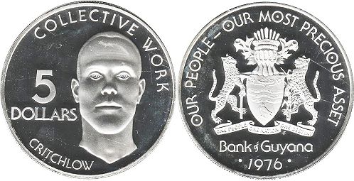 coin Guyana 5 dollars 1976