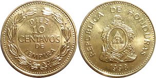 moneda Honduras 10 centavos 1998