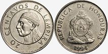 moneda Honduras 20 centavos 1994