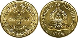 moneda Honduras 5 centavos 1989