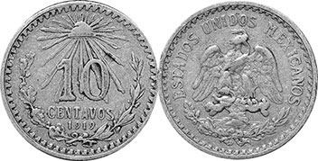 Mexican coin 10 centavos 1919