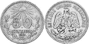 moneda Mexico 50 centavos 1919