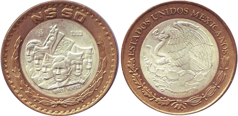 Mexican coin 50 pesos 1993