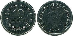 moneda Salvador 10 centavos 1991