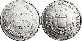 moneda Salvador 25 centavos 1911