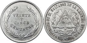 moneda Salvador 25 centavos 1914