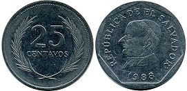 moneda Salvador 25 centavos 1988