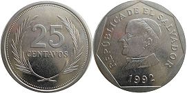 coin Salvador 25 centavos 1992