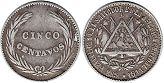 moneda Salvador 5 centavos 1914