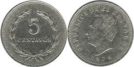 moneda Salvador 5 centavos 1976