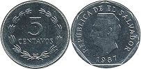 coin Salvador 5 centavos 1987