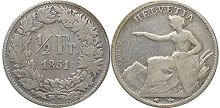 Münze Schweiz 1/2 Franken 1851
