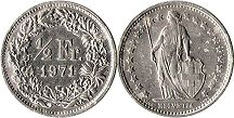 coin Switzerland 1/2 franc 1971