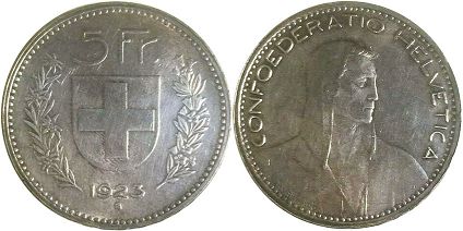 piece Suisse 5 francs 1923