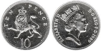 Münze Großbritannien 10 pence 1989