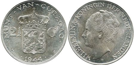 coin Curacao 2.5 gulden 1944