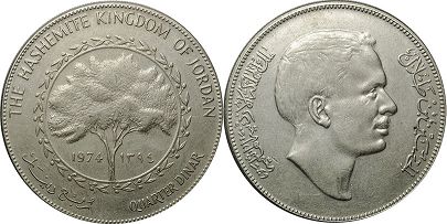coin Jordan 1/4 dinar 1974