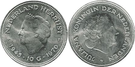 coin Netherlands 10 gulden 1970