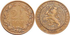 coin Netherlands 2.5 cents 1890