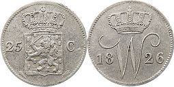 monnaie Pays-Bas 25 cents 1826