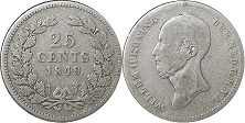 coin Netherlands 25 cents 1849