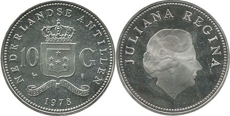 coin Netherlands Antilles 10 gulden 1978
