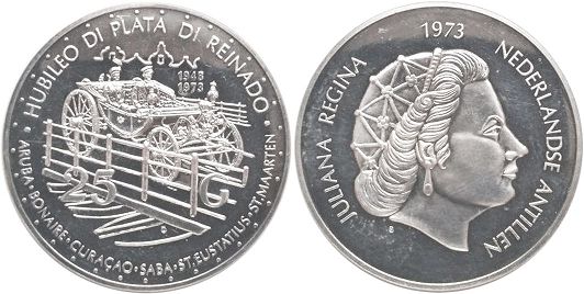 coin Netherlands Antilles 25 gulden 1973