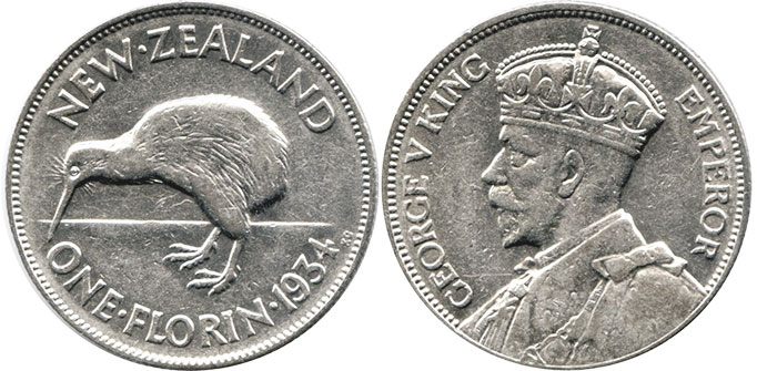 coin New Zealand 1 florin 1934