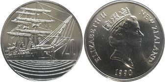 coin New Zealand 20 cents 1990