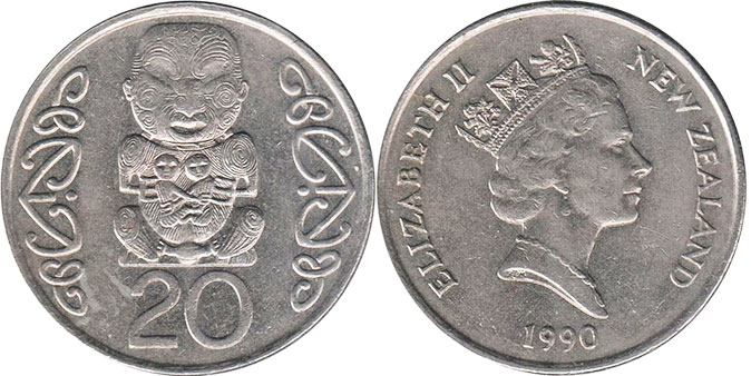 coin New Zealand 20 cents 1990