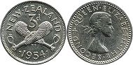 coin New Zealand 3 pence 1954