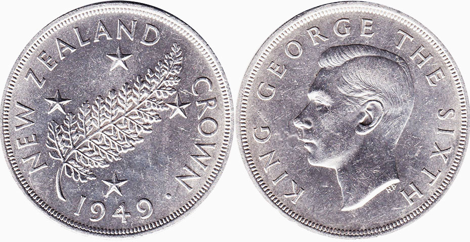 coin New Zealand 1 crown 1949
