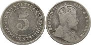 coin Straits Settlements 5 cents 1910