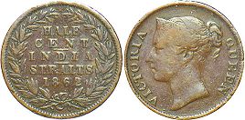 coin Straits Settlements 1/2 cent 1862