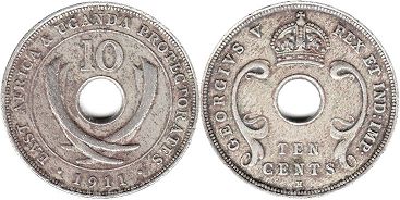coin EAST AFRICA & UGANDA 10 cents 1911