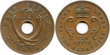 coin BRITISH EAST AFRICA 10 cents 1956