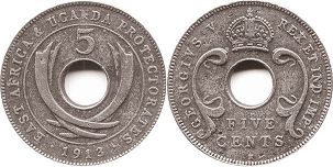 coin EAST AFRICA & UGANDA 5 cents 1913