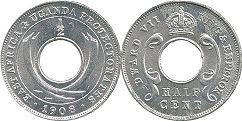 coin EAST AFRICA & UGANDA 1/2 cent 1908
