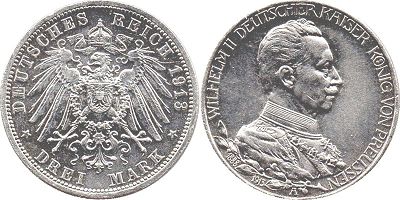 coin German Empire 3 mark 1913