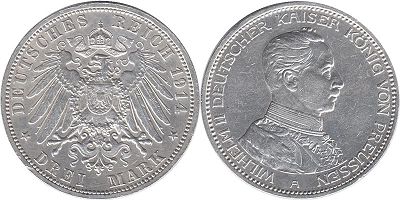 coin German Empire 3 mark 1914