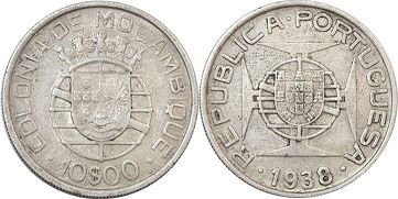 coin Mozambique 10 escudos 1938
