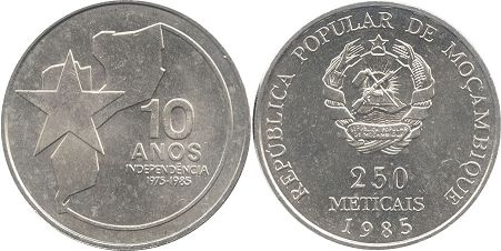coin Mozambique 250 meticais 1985