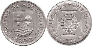 coin Mozambique 5 escudos 1935