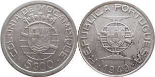 coin Mozambique 5 escudos 1949